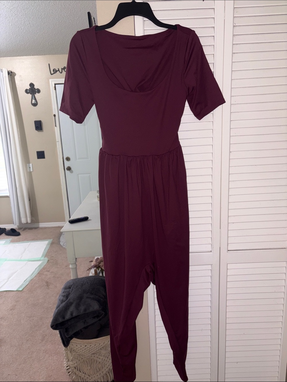Halara Women’s Short-Sleeve Jumpsuit in Deep Burgundy EZ PZ